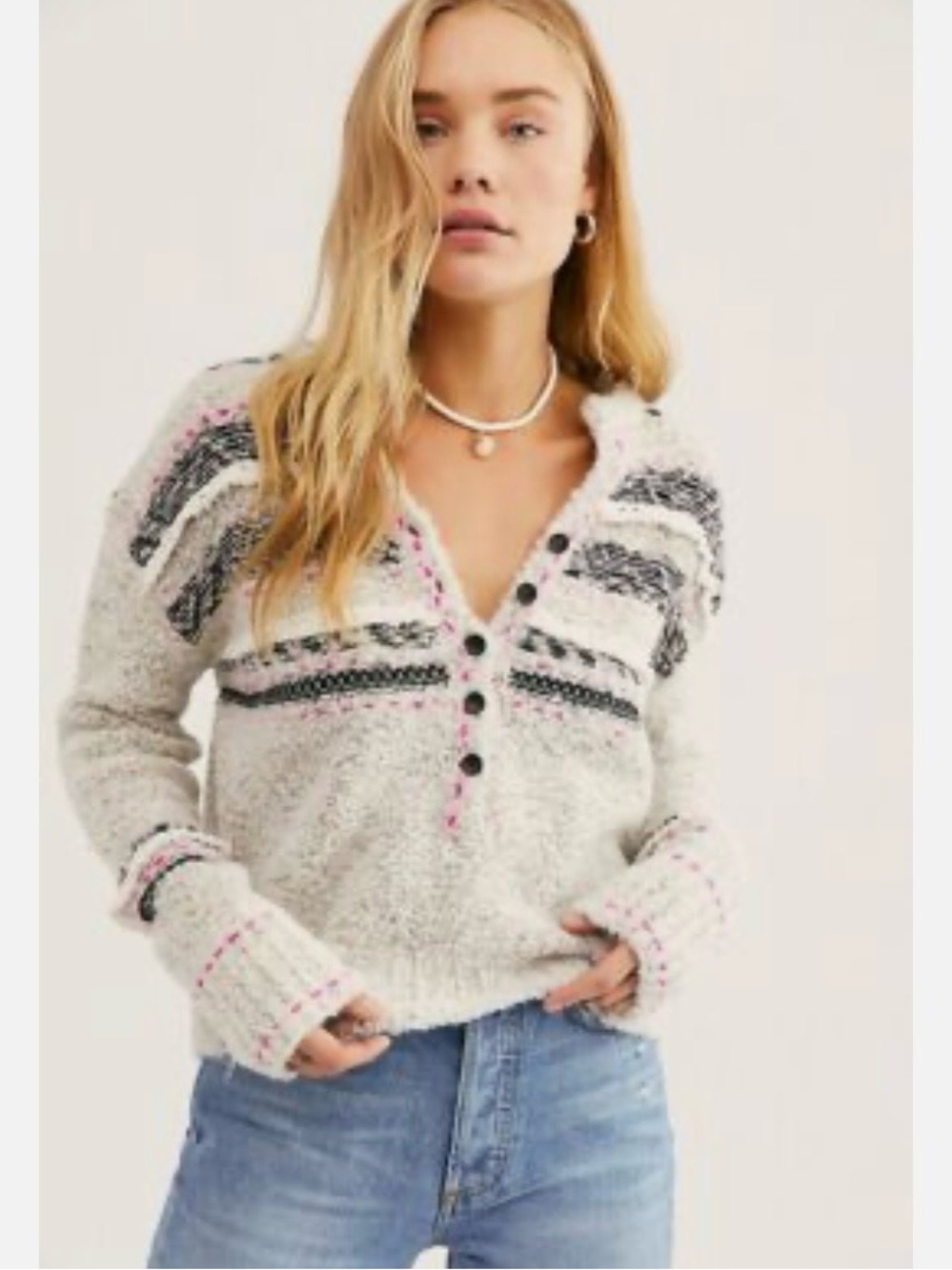 NWT Free People Color Pop Henley Knit Crop Sweater Size XS